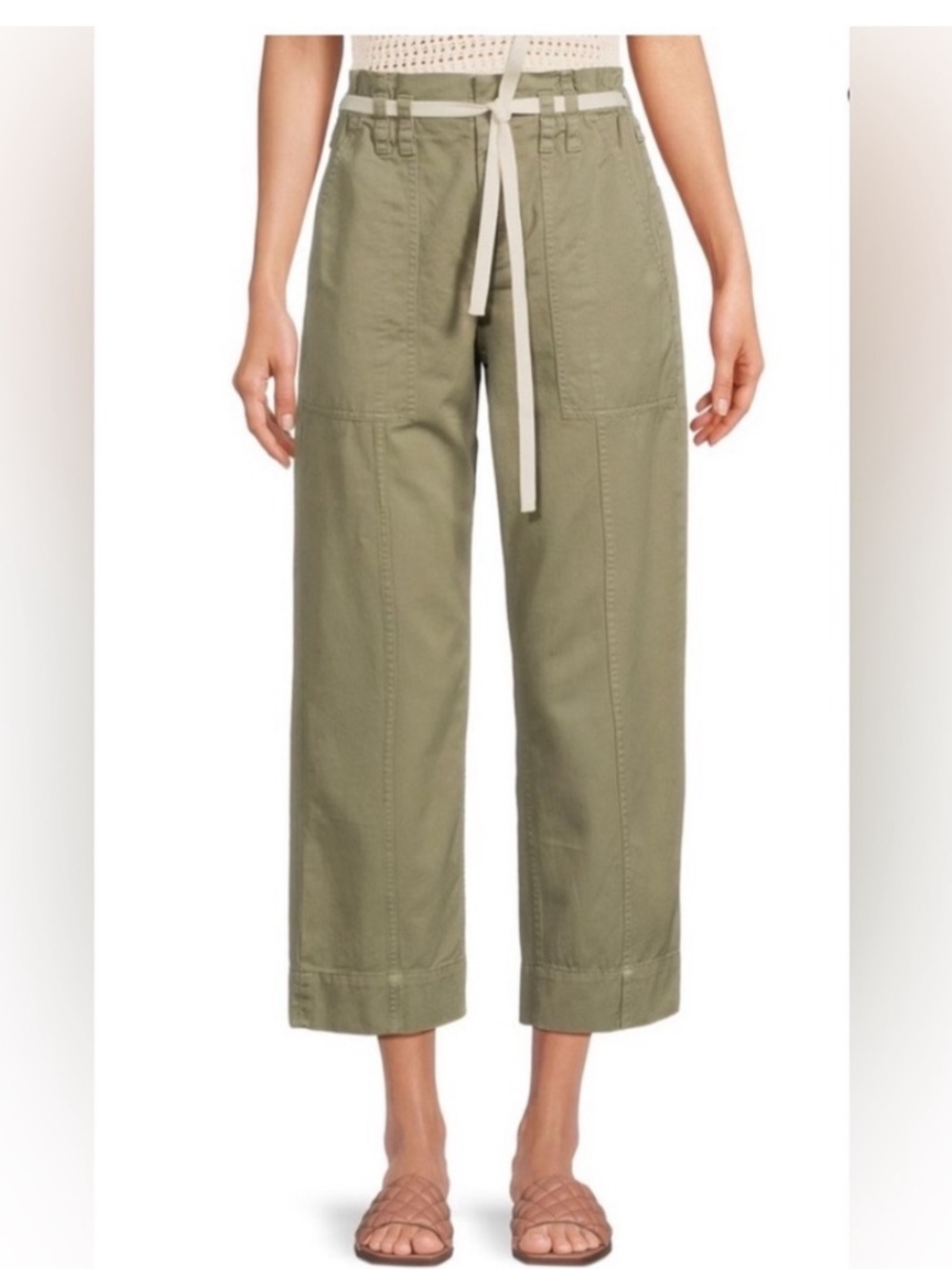 A.L.C. Playa Wide Leg Augusta Pant Olive Green Sz 4 High-Rise Crop Pants Cotton